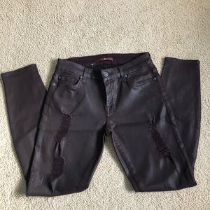 Faux Leather Ripped Jeans